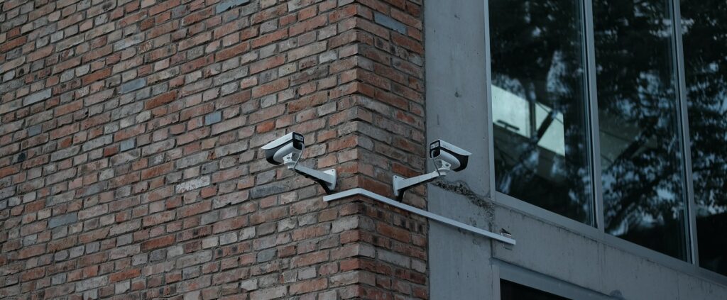 Surveillance cameras placed outside of a building