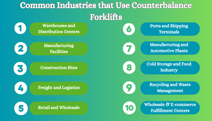 common industries that use counterbalance forklifts