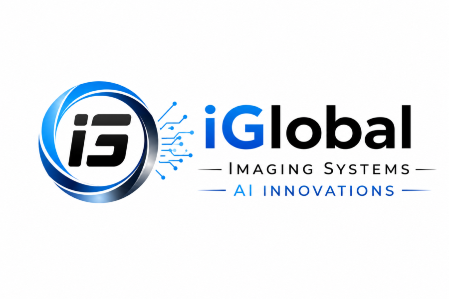 Logo for iGlobal Imaging Systems AI Innovations with a stylized blue and black circular design and the initials iS on the left, accompanied by circuitry lines. The text is bold with AI INNOVATIONS in blue below.